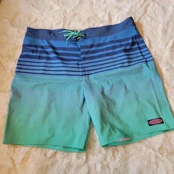 Vineyard Vines men’s swim shorts size 42 blue green Ombre stripe beach vacation - Picture 1 of 7